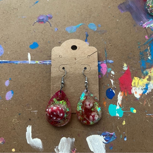 Red Mushroom Galaxy Earrings - Picture 9 of 9